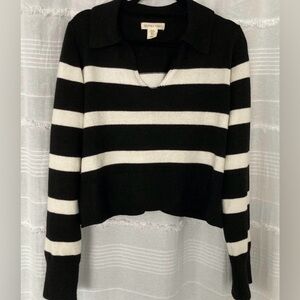 HAPPILY GREY - Black and White Striped Soft Sweater